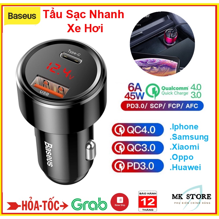 Tẩu sạc nhanh 45W trên ô tô Baseus CCMLC20C  QC 4.0 3.0, Bộ sạc trên ô tô USB Sạc nhanh cho iPhone 12 11 Xiaomi Samsung