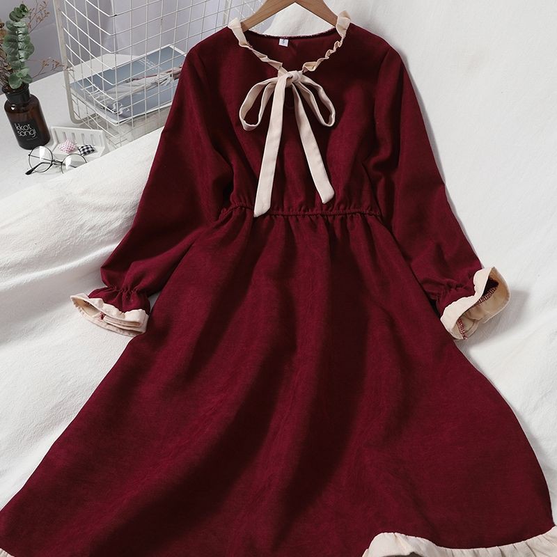 Váy vintage nơ tiểu thư nhiều màu xinh