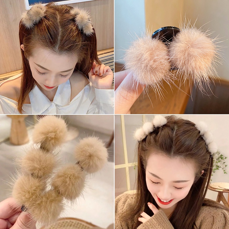 Kẹp Tóc Mái Đính Bóng Lông Dễ Thương Cho Nữ