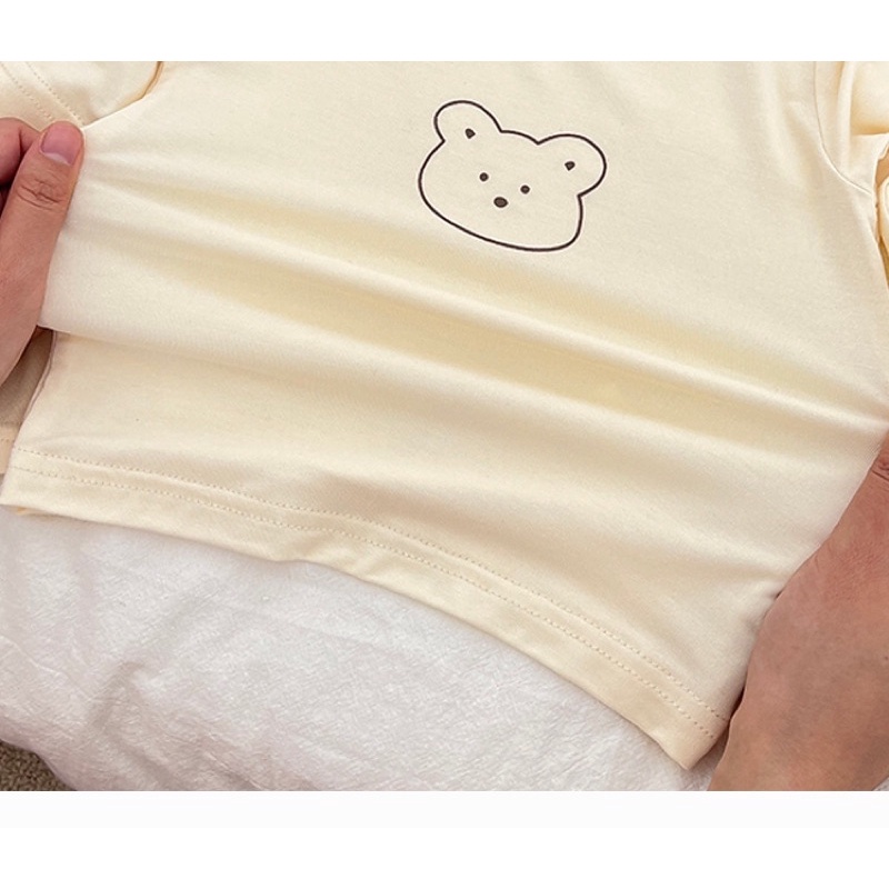 Quần áo trẻ em_Bộ dài tay cotton lạnh in hình gấu cute cho bé mặc điều hoà