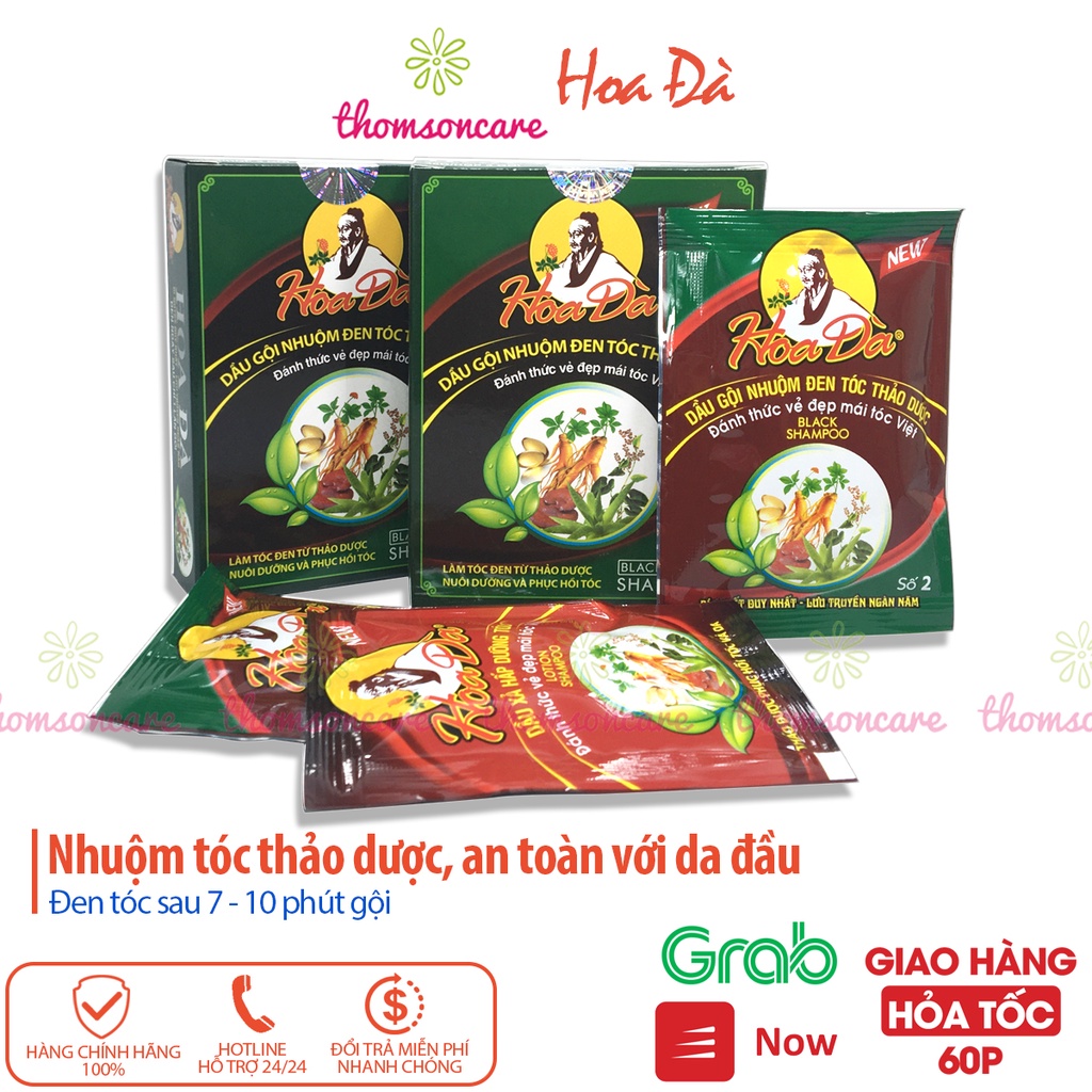 Thuốc nhuộm đen tóc Hoa Đà từ thảo dược, dầu gội phủ bạc tóc trắng, an toàn da đầu từ hà thủ ô, bồ kết