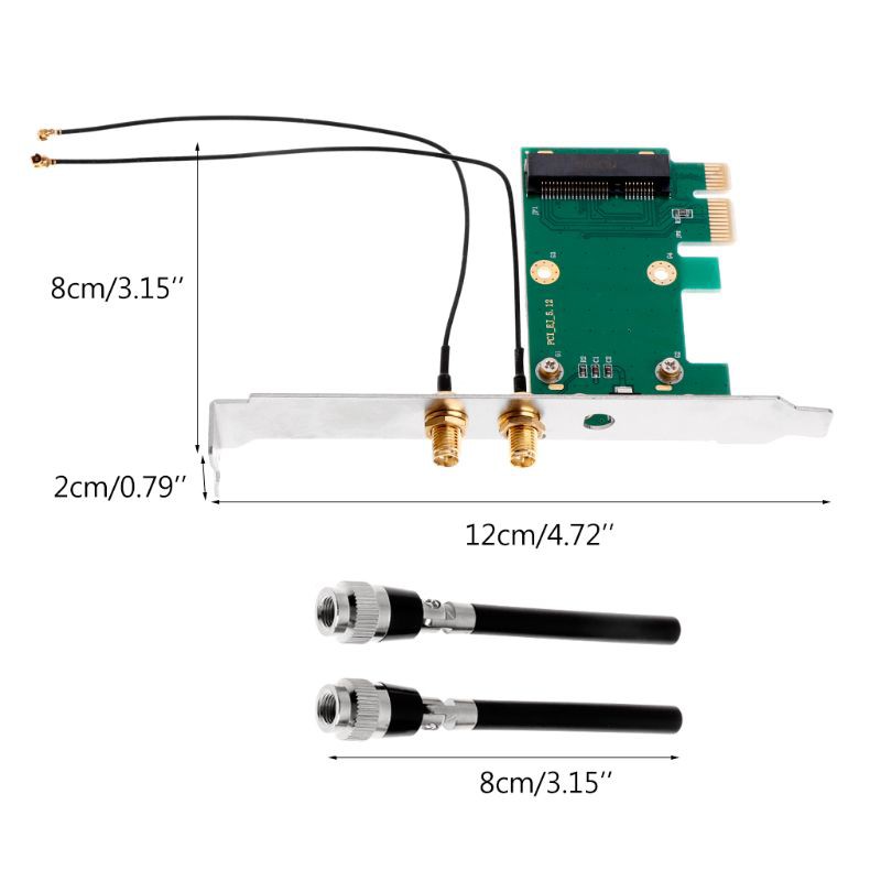 Card Mạng Không Dây Mini Pci-E Sang Pci-E 1x + 2 Ăng Ten