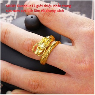 Nhẫn nam mạ vàng 24k-Nhẫn Mình rồng freesize- Nhận không gỉ nam