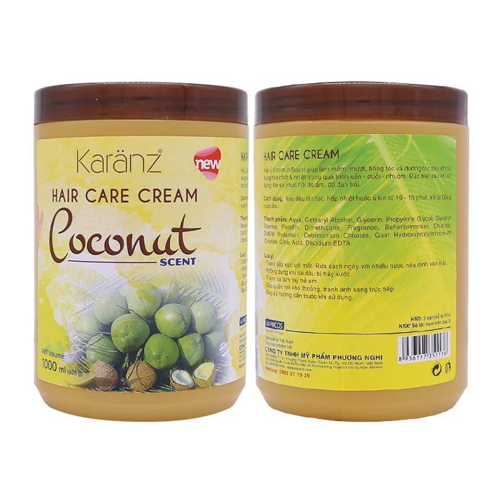 Hấp dầu  mềm mượt, phục hồi khô xơ, hư tổn Coconut  Karanz 1000ml