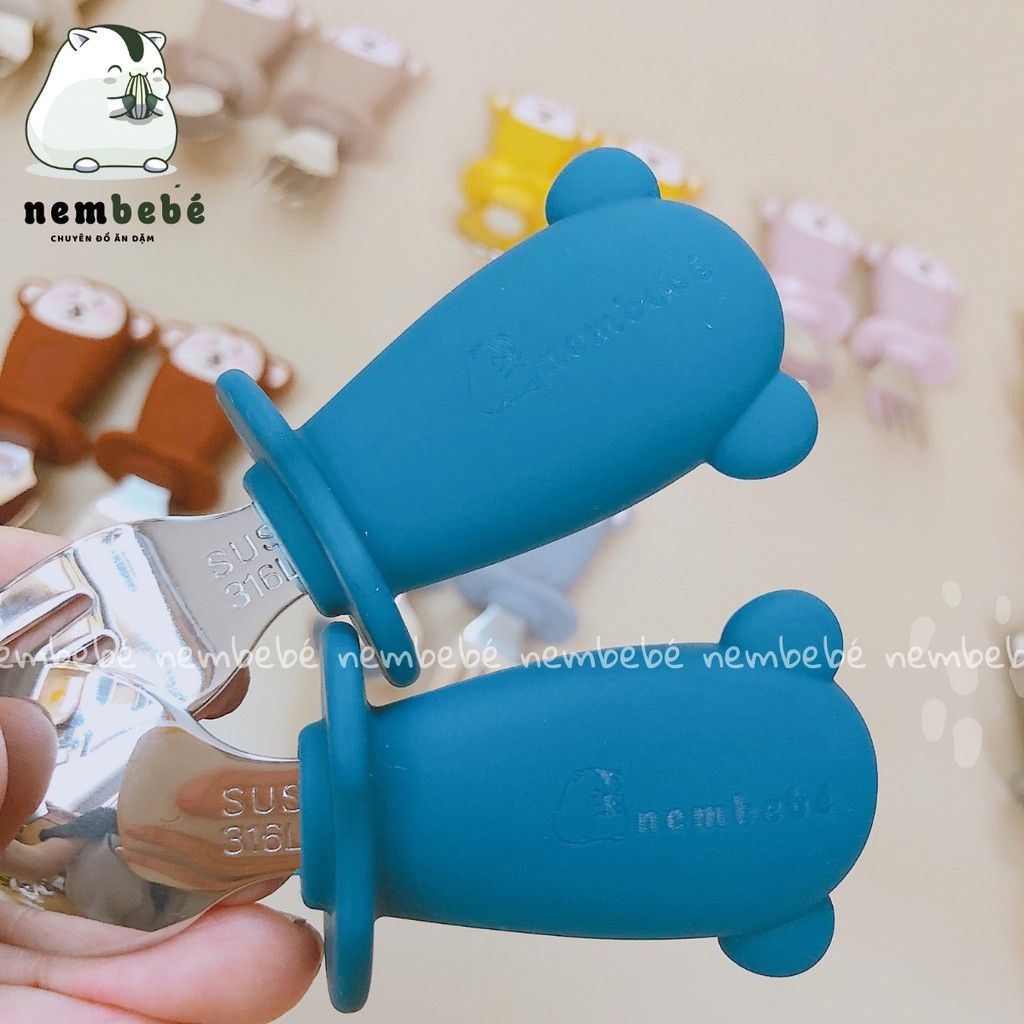 Ảnh Thật Set Thìa Dĩa Ăn Dặm Monkey Dễ Thương  Cho bé 1-5 tuổi inox 316 - NemBeBé