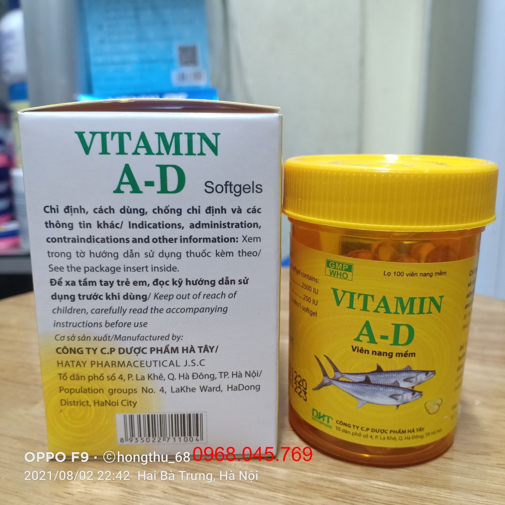VITAMIN A-D dược phẩm Hà Tây hộp 100 viên