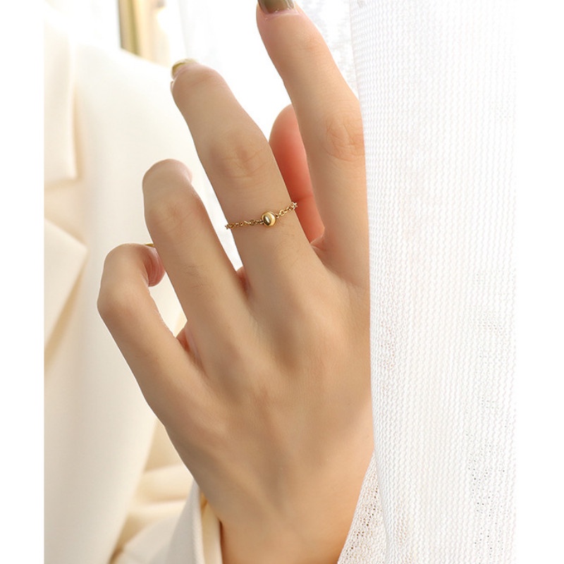 Nhẫn Kiểu Dây Hạt Bi Nhỏ Titan Ko Đen TT 4280