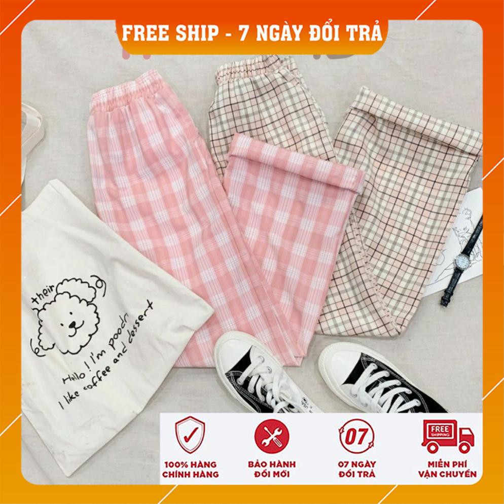 quần caro ống rộng nữ lưng cao nữ | BigBuy360 - bigbuy360.vn