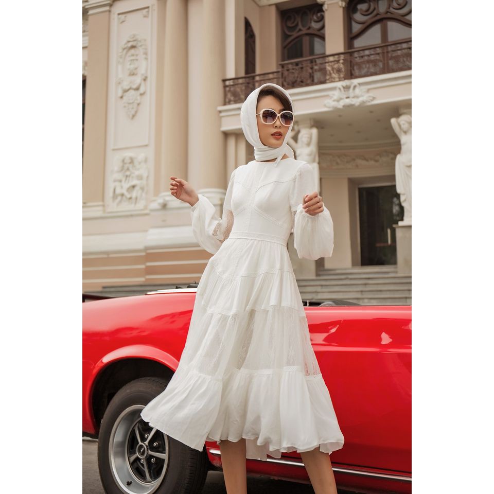 [Mã SKAMSALEP6 giảm 10% tối đa 100K đơn 150K] SÒ VINTAGE - DEVONA Đầm xô phối ren lưới tay phồng | BigBuy360 - bigbuy360.vn