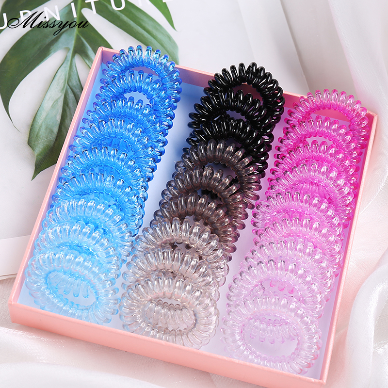 Set 1/ 9/ 12 dây buộc tóc bằng nhựa và cao su co giãn nhiều màu sắc phong cách thời trang Hàn Quốc cho nữ