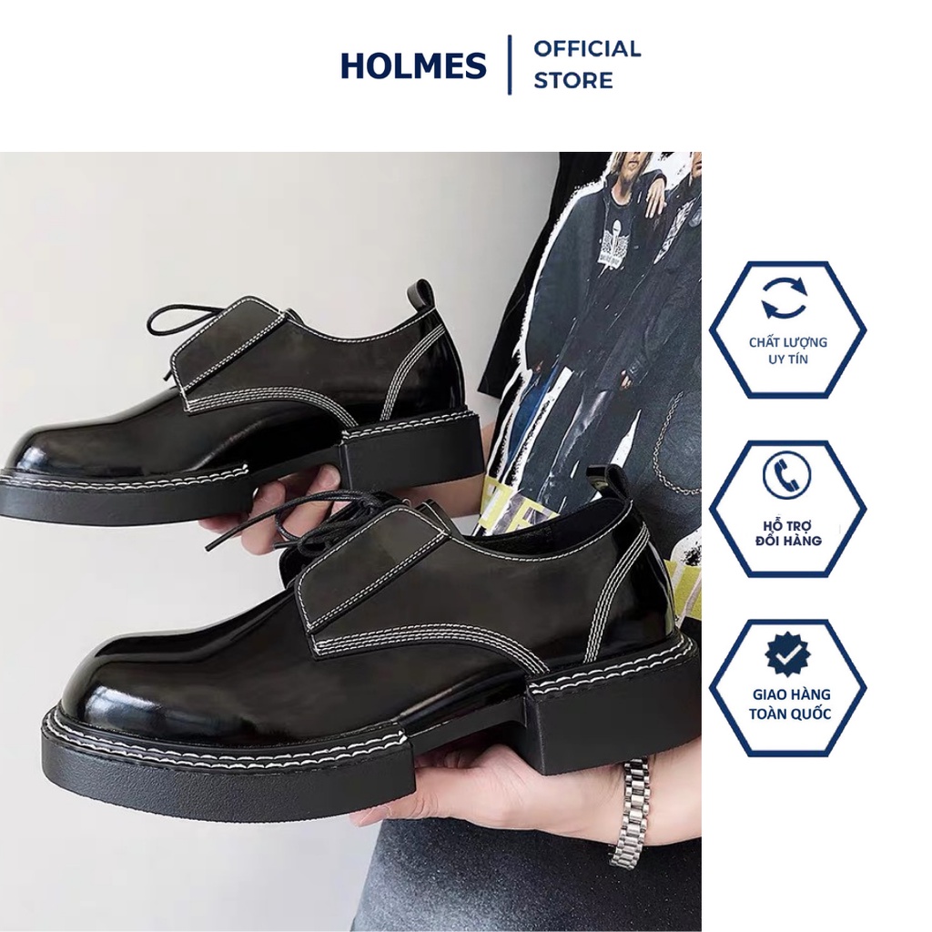Giày Da Nam Derby Giày Tây Holmes Phong Cách Hàn Quốc Chất Liệu Microfiber Leather Cao Cấp