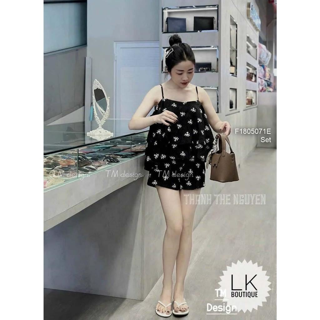 Set bộ 2 món áo kiểu 2 dây hoa nhí tầng kèm quần short!