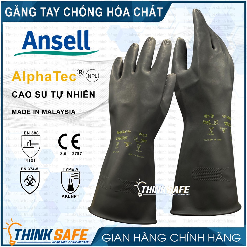 Găng tay chống hóa chất Alphatec 87-118 bao tay chống dầu, chống hóa chất (Màu đen)