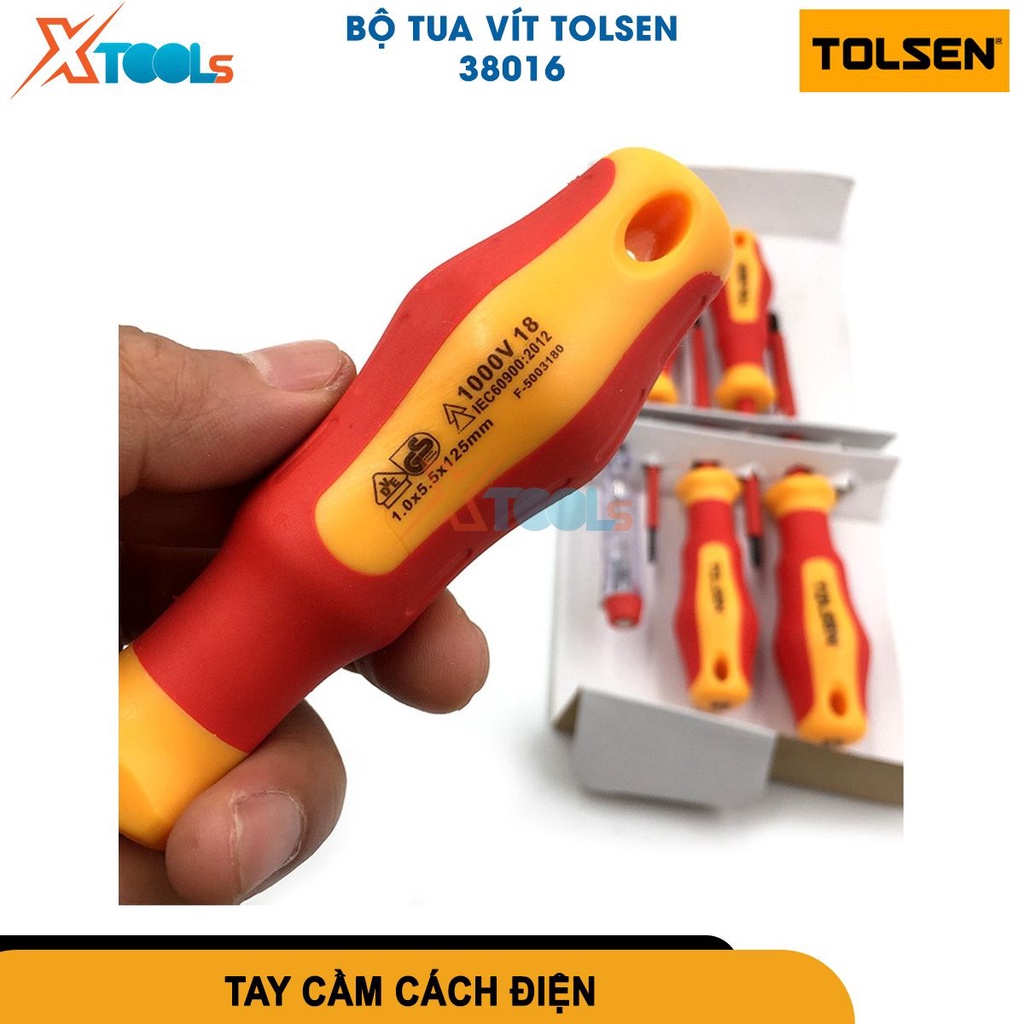 Bộ tua vít 13 chi tiết cách điện Tolsen 38016, chất liệu tua vít dùng thép cứng bọc nhựa cách điện [CHÍNH HÃNG][XTOOLS]