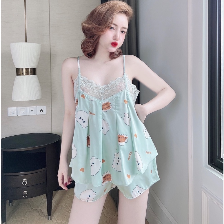 Bộ Đồ Ngủ SOJUN Vải Latin Hoa Ren Ngực 45-75Kg