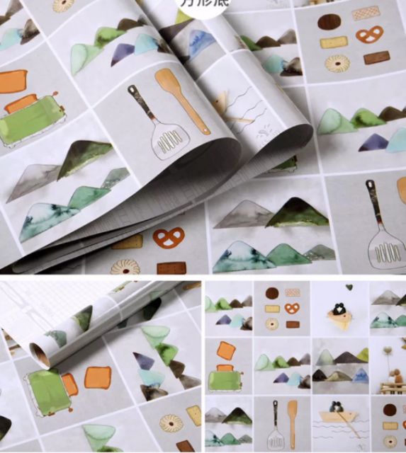 Decal dán bếp tráng nhôm cách nhiệt mẫu đồi núi khổ 0.6m keo sẵn