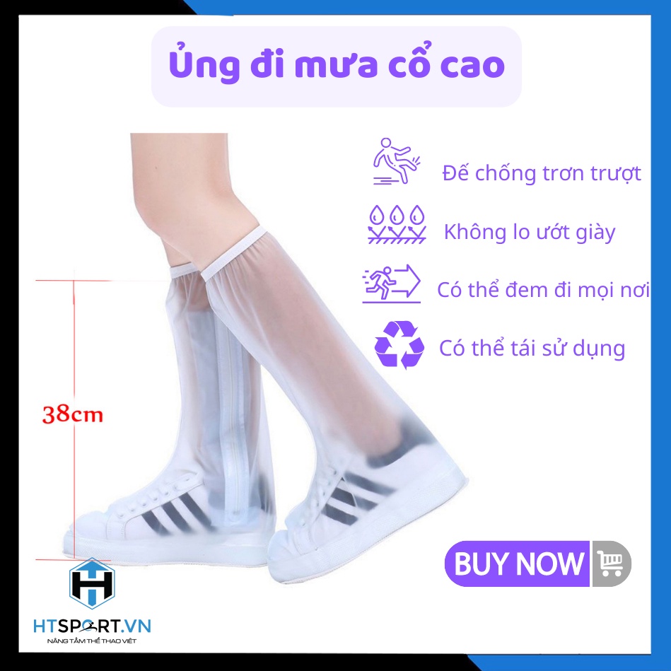 Bao Trùm Giày Silicon Trog Suốt Cổ Cao, Giày Đi Mưa Nam Nữ Chống Thấm Nước, Đế Cao Su Chống Trơn Trượt