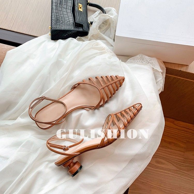 Giày Sandal Mũi Nhọn Đế Dày Vừa Quai Đan Lát Phong Cách Pháp Thời Trang Mùa Hè 2022 Cho Nữ