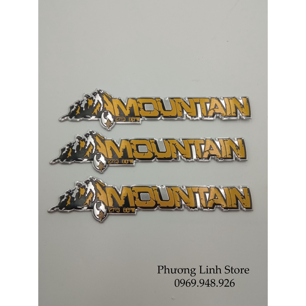 Tem xe ô tô Discovery Moutain tem dán xe oto in nổi logo dán xe ô to dài chữ vàng nền bạc (182)