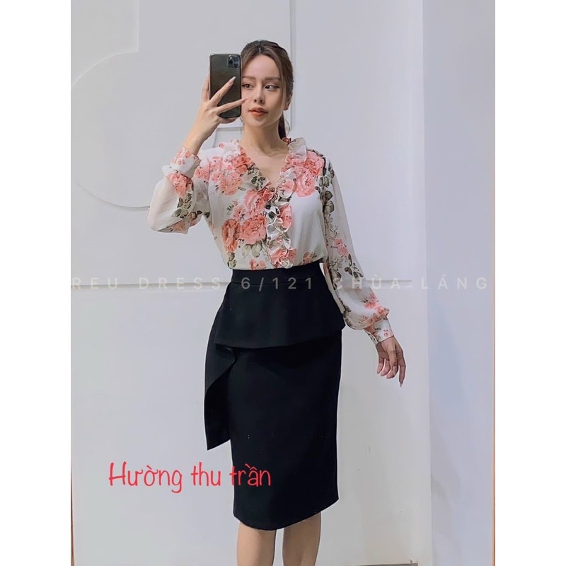 chân váy suông phối vạt bụng sang chảnh