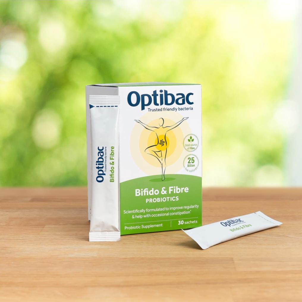 Men vi sinh Optibac Probiotics Bifido &amp; Fibre, giảm táo bón và tăng chất xơ Hộp 30 gói