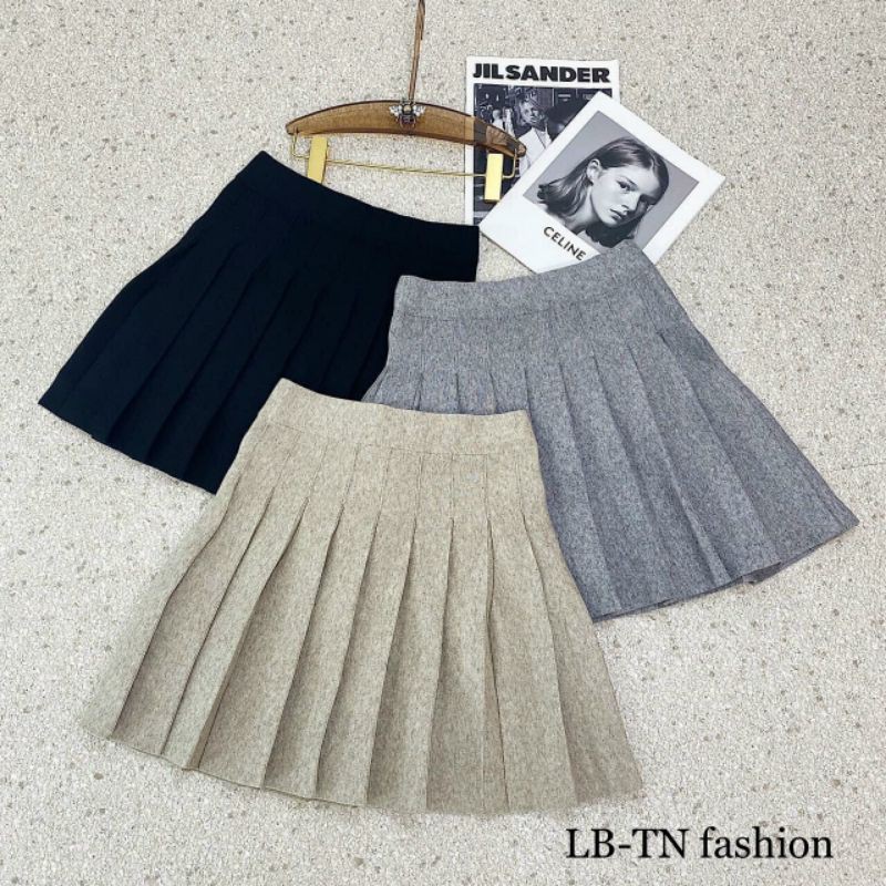 Chân váy xếp ly len xòe ngắn dễ thương, chất len dày dặn loại đẹp, mix đồ trẻ trung năng động
