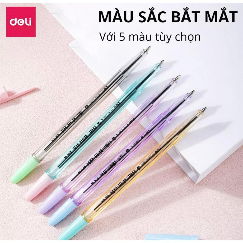 Bút Bi Mực Xanh Ngòi 0.7mm Nắp Đậy Màu Pastel Deli - Màu Ngẫu Nhiên - EQ6C