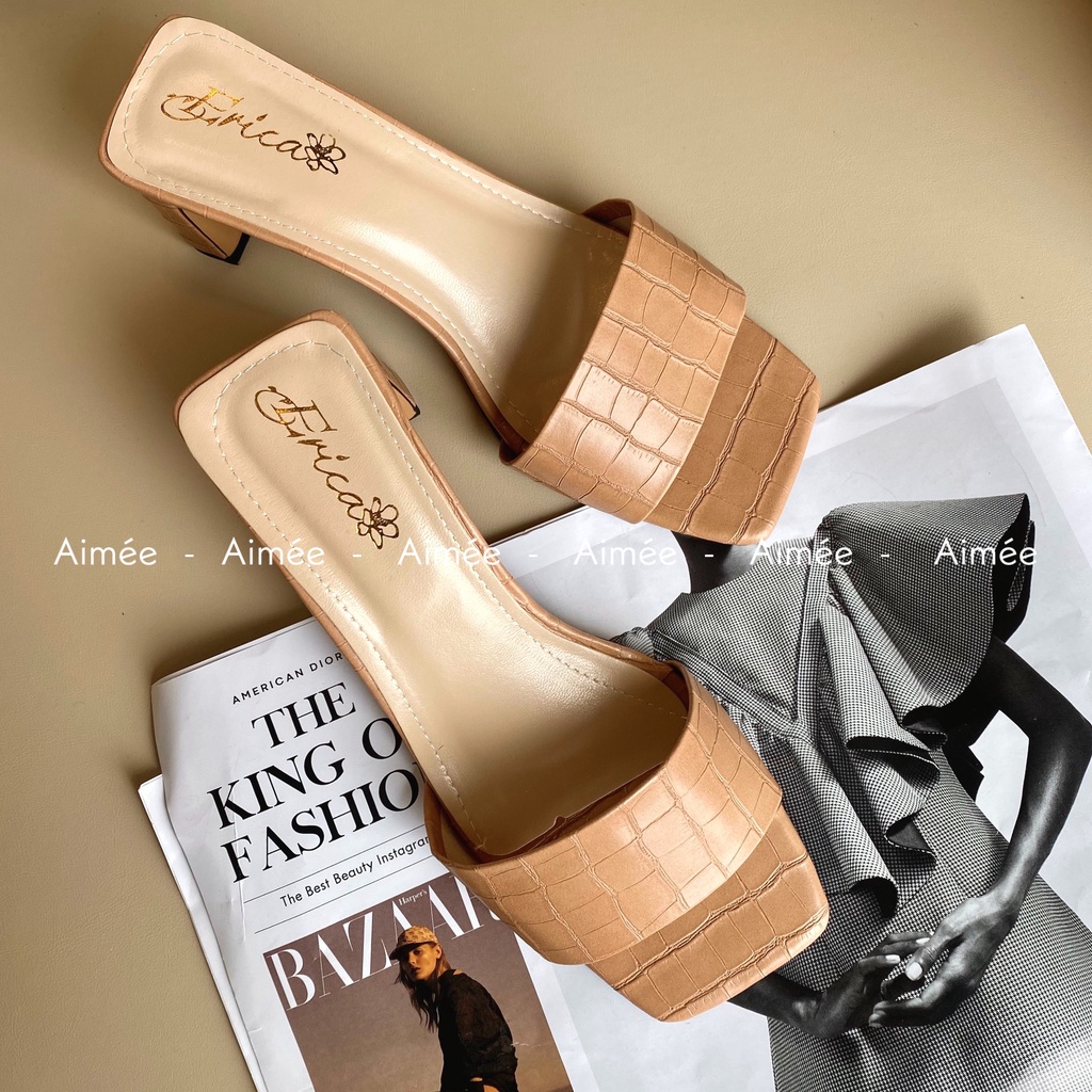 Dép Cao Gót Cho Nữ Thời Trang Bản Ngang Quốc Da Rắn Gót Cao 5 Phân Siêu Xinh