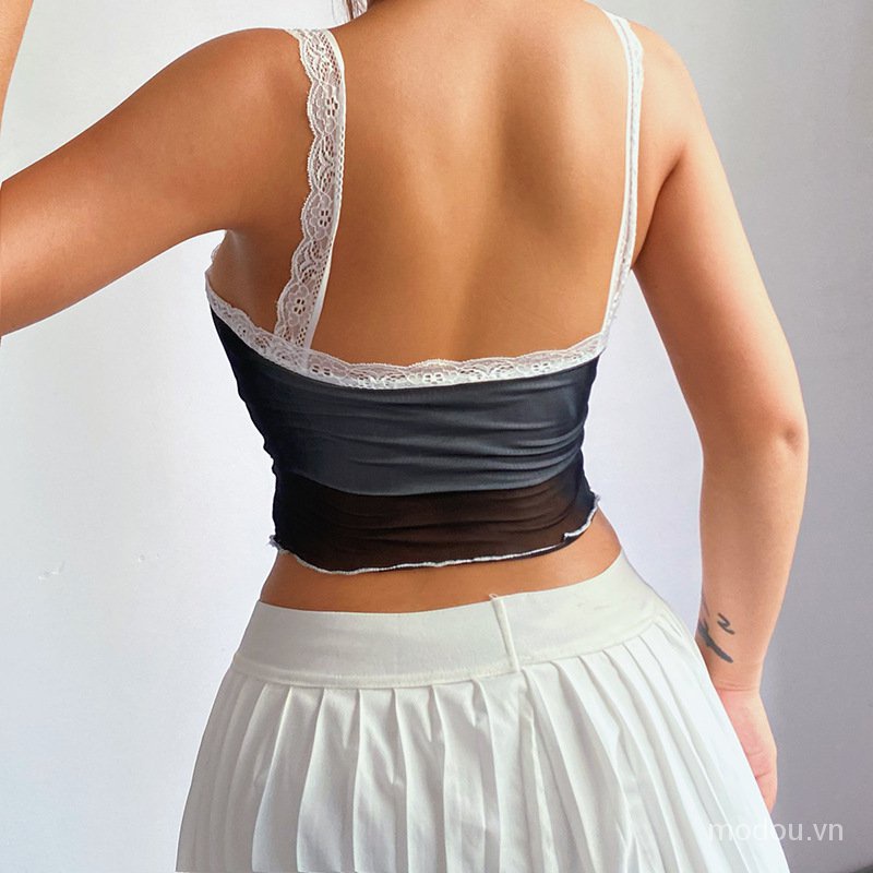 Áo Lửng Hở Lưng Phối Lưới Thời Trang Mùa Hè Cho Nữ