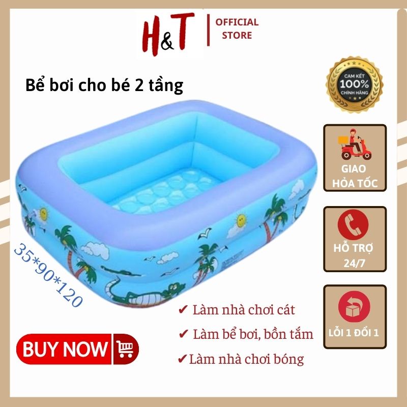 (LỖI 1 ĐỔI 1)Bể bơi 2 tầng cho bé, bể phao bơi trong nhà thành bể cao chống trơn trượt, dày dặn