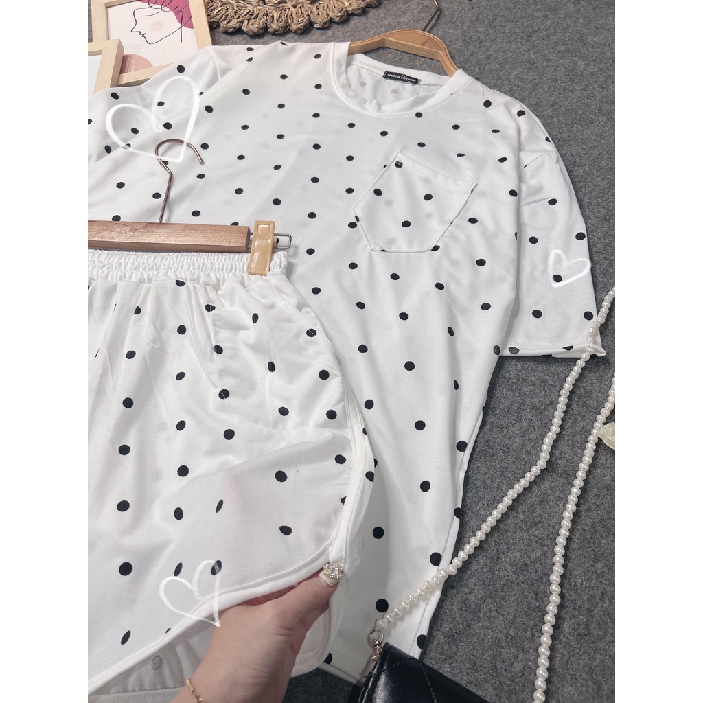 Set bộ cộc tay chấm bi 2 túi hông, cạp chạy kansai' 1 sét đồ được lòng chị em ah (CT5P5)