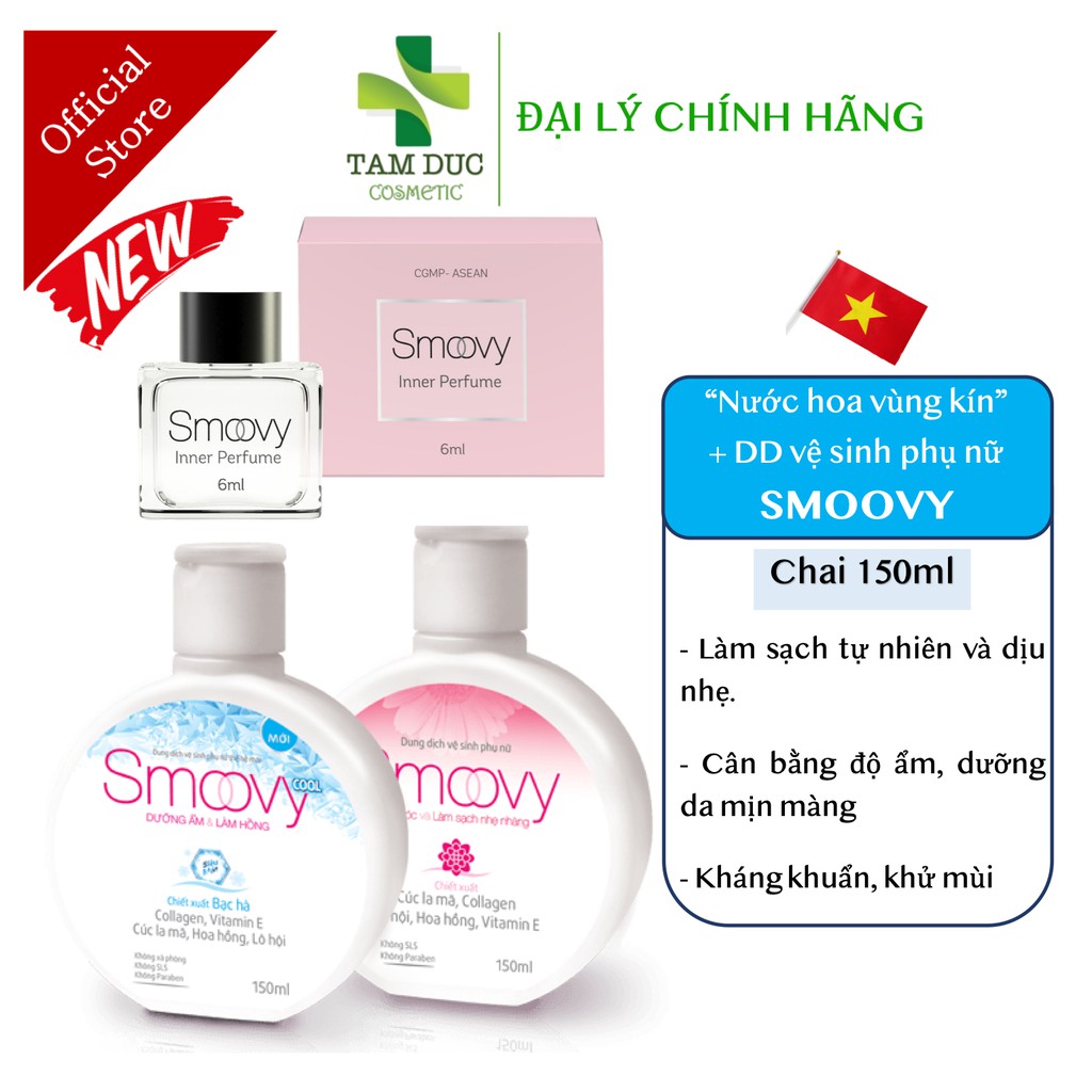 SMOOVY - SMOOVY COOL [Chai 150ml] - Dung Dịch Vệ Sinh Phụ Nữ, Nước rửa phụ khoa, ngừa viêm nhiễm nấm ngứa Smovy