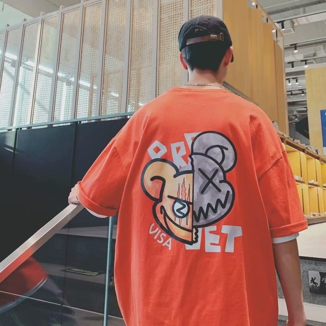 cotton ifashion Áo thun simple anime phong cách Hàn Quốc unisex áo thun nam  áo phông rộng oversize áo thun kiểu nữ streetwear đen      trắng áo thun thể thao &quot;retro áo thun tay lỡ