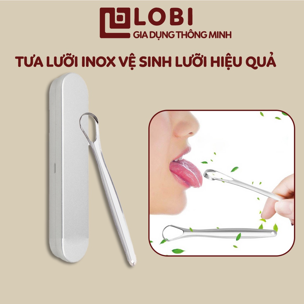 Tưa lưỡi inox vệ sinh răng miệng giảm hôi miệng hiệu quả kèm hộp thép đựng tiện lợi