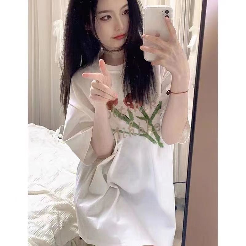 Áo Thun Trắng Trễ Vai 100% Cotton Dáng Rộng 2022 Thời Trang Mới Cho Nữ