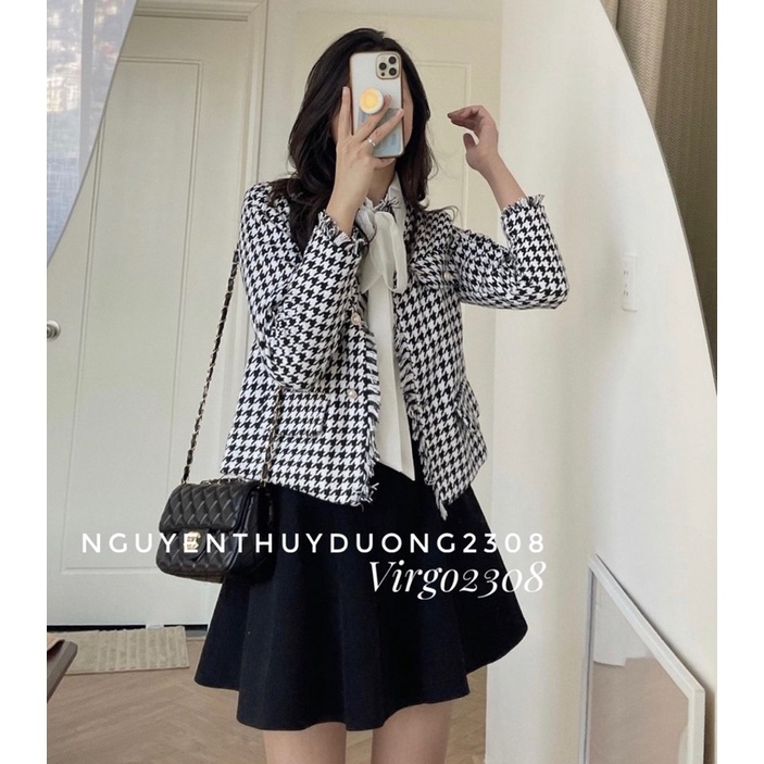 [HÀNG SẴN]SET 2 MÓN ÁO DẠ TWEET TUA RUA MIX ÁO SƠMI CỔ NƠ 036