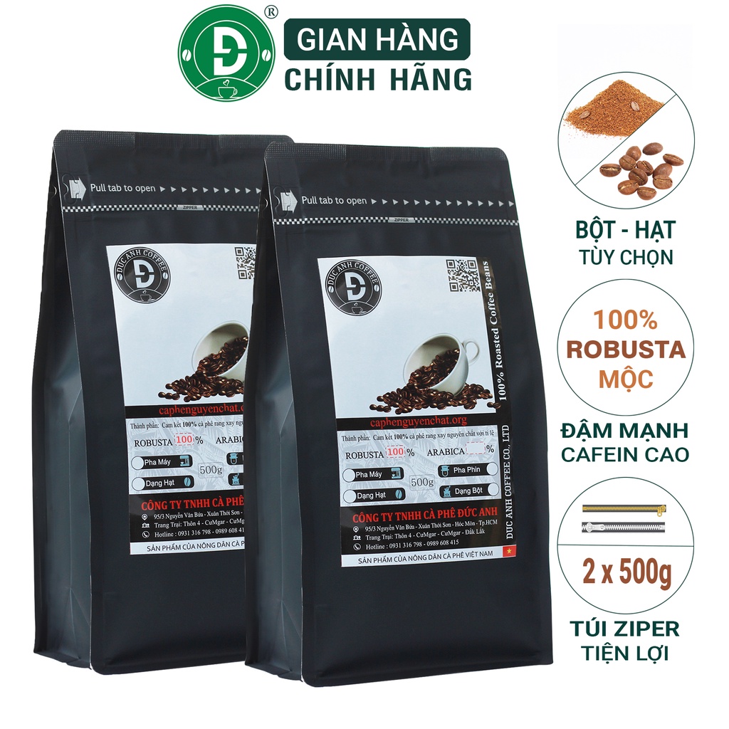 1kg Cà Phê Robusta Rang Mộc Nguyên Chất D COFFEE Đậm Vị, Cafein Cao, Hậu Ngọt, Cà Phê Đức Anh