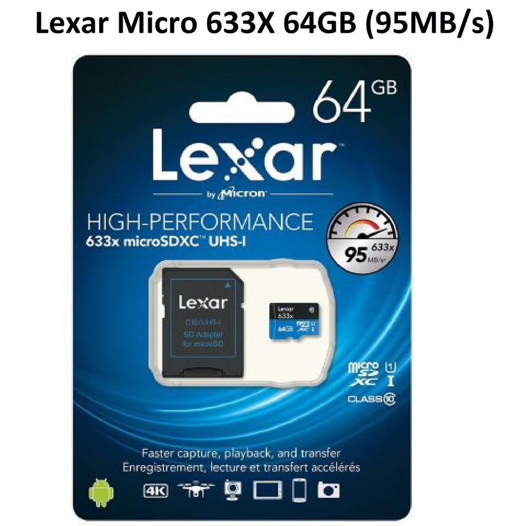 Thẻ nhớ Lexar Micro SDXC 633X 64GB (95MB/s) + Adapter + Đầu đọc thẻ Micro