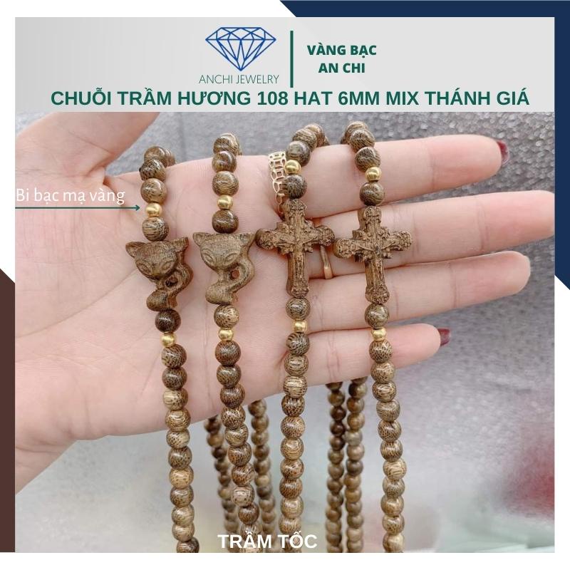 Vòng tay trầm hương thánh giá / đức mẹ, hạt nhỏ 6mm và 8mm cho nam nữ - Anchi jewelry