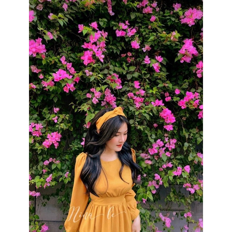 Đầm vàng tay dài kèm turban | BigBuy360 - bigbuy360.vn