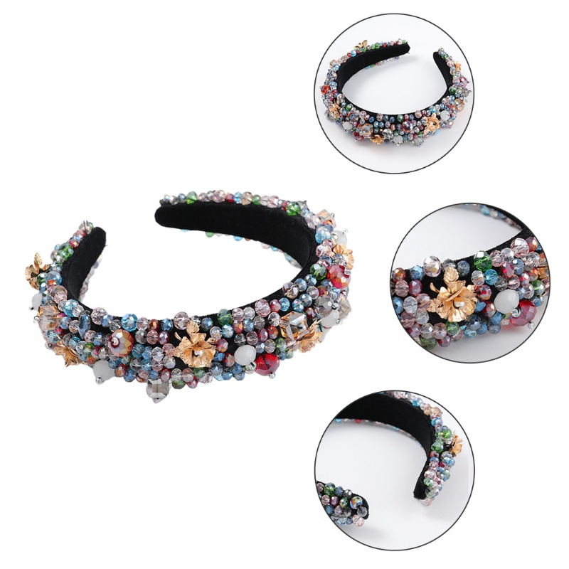 Băng Đô Cài Tóc Bản Rộng Đính Hạt Pha Lê Giả Phong Cách Vintage Cho Nữ