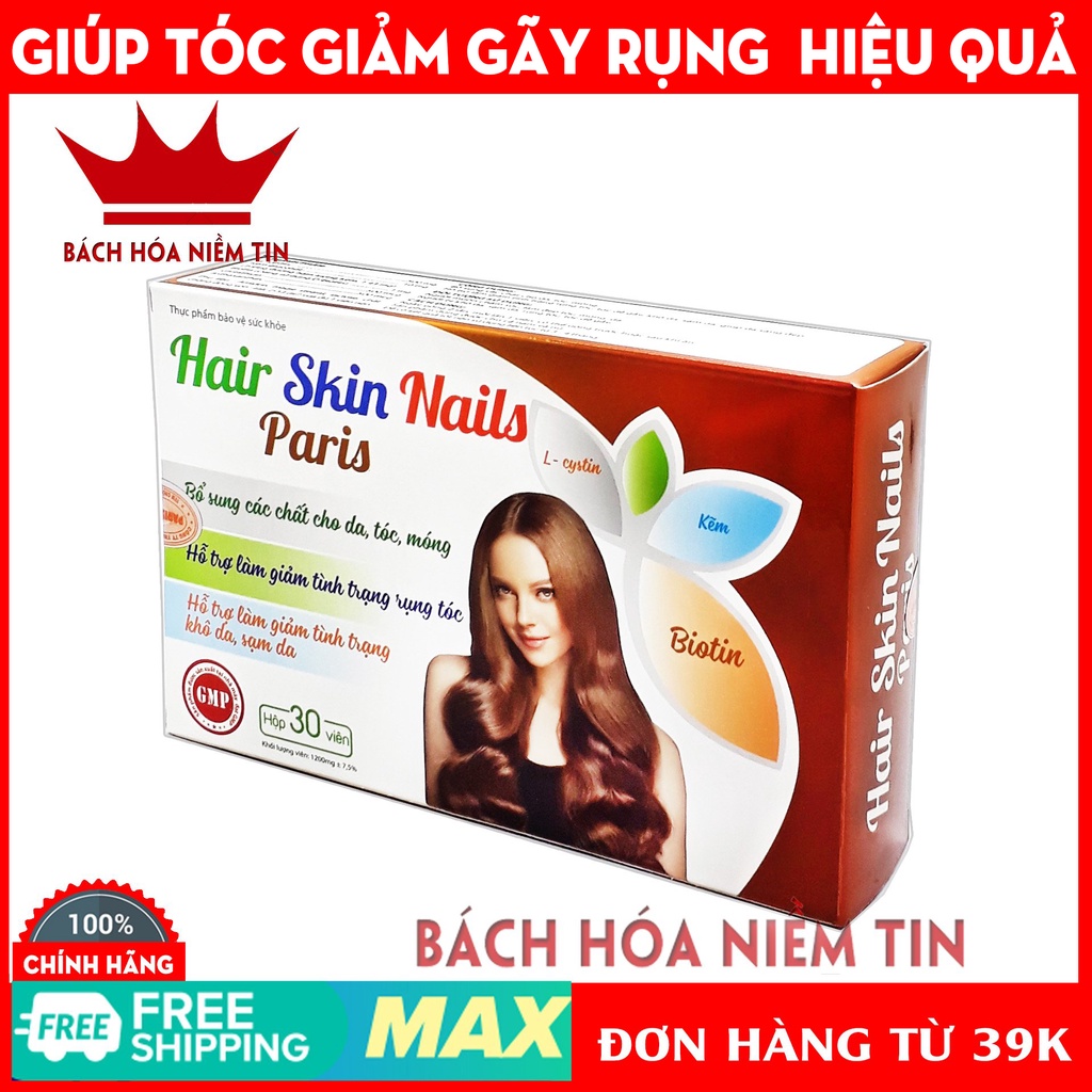 Viên uống bổ sung Biotin, Hair Skin Nails Paris giúp tóc chắc khỏe, giảm gãy rụng tóc, bảo vệ da tóc - Hộp 30 viên