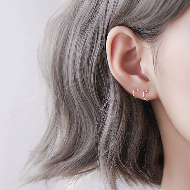 Khuyên tai mạ bạc 925 hình tròn đơn giản thời trang Hàn Quốc dành cho nữ