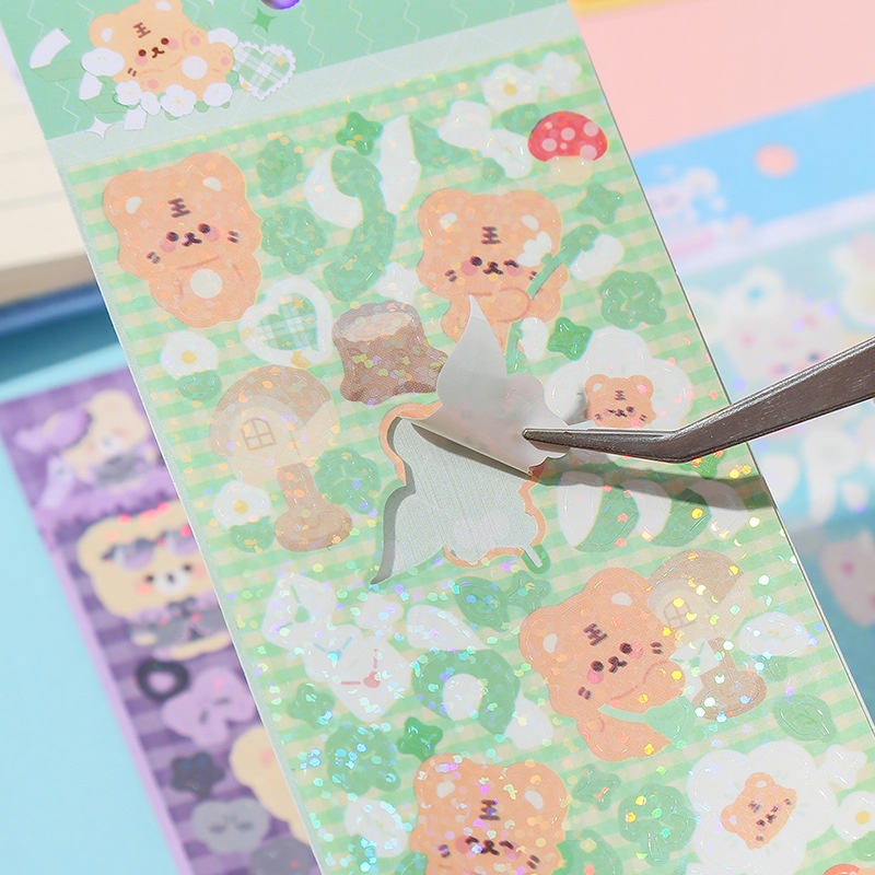 Zanmo tấm hình dán sticker cún mèo gà gấu thỏ laser kim tuyến decor toploader