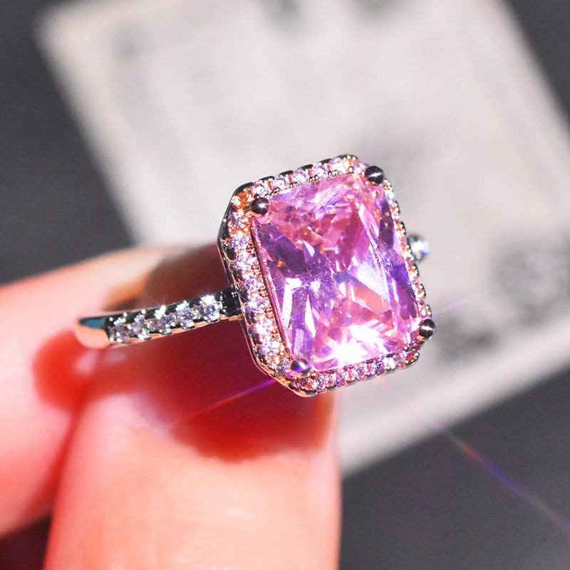 Nhẫn Hở Hai Màu Vàng Khảm Đá Pha Lê Vàng Hình Vuông Sang Trọng Cổ Điển Dành Cho Nữ