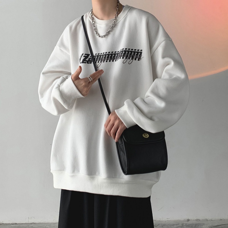 Hogoto shop hoodieÁo Hoodie Lót Nhung Dày Dặn Áo Thương Hiệu Sành Điệu Dễ Phối Thường Ngày Rộng Rãi Phong Cách Hồng Kông Thu Đông Cho Nam Áo Khoác Cổ Tròn Cặp Đôi Sành Điệuunisex nam