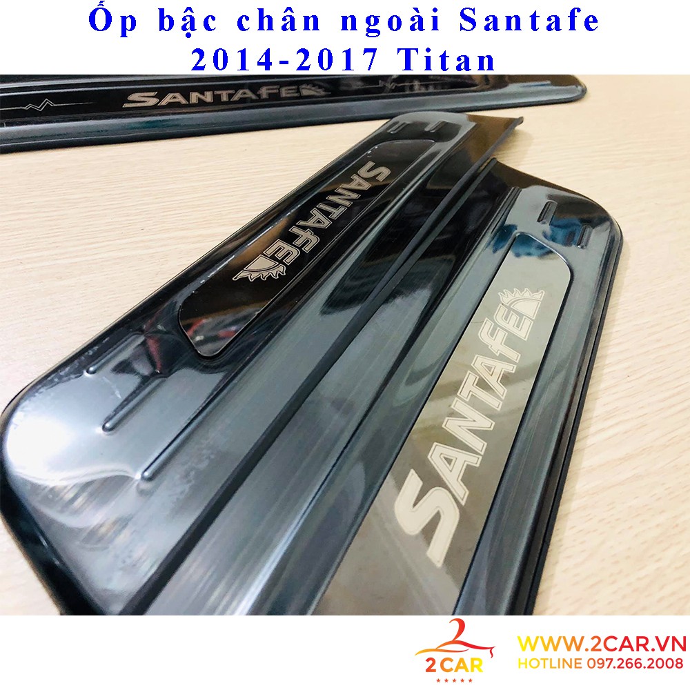 Ốp bậc cửa, nẹp bước chân trong, ngoài xe Hyundai Santafe 2014-2018 Titan