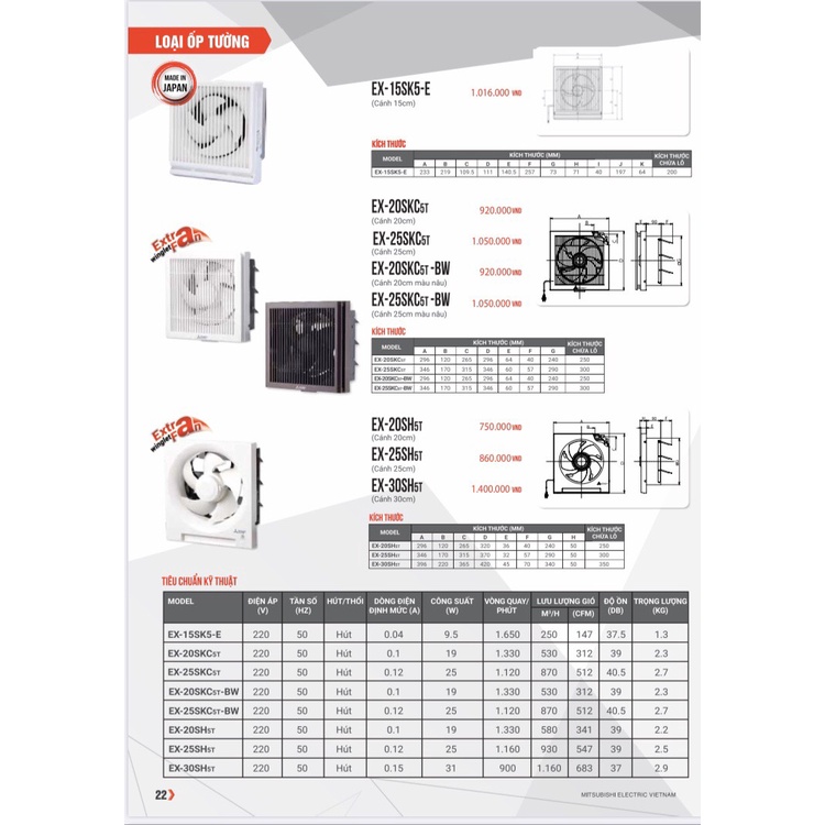 Quạt ốp tường có lưới Mitsubishi EX-15SK5-E  - Hàng chính hãng