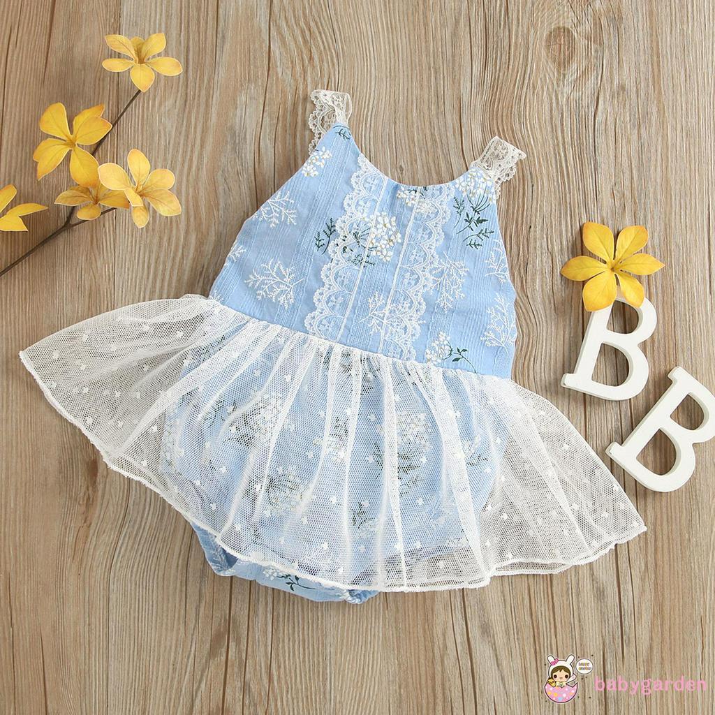 Áo Liền Quần Cổ Chữ U Phối Ren Cho Bé Gái