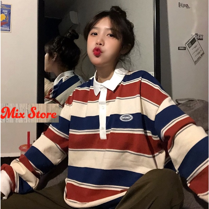 [Hàng Mới] Áo thun nữ kẻ ngang có cổ cá tính năng động giá rẻ